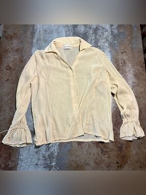 Vintage Rena Rowan Silk Bell Sleeve Blouse – Textured Cream Boho Top – Y2K 90s
